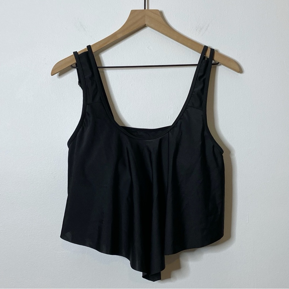 Black Double Strap Flowy Bikini Swim Top - Size Large